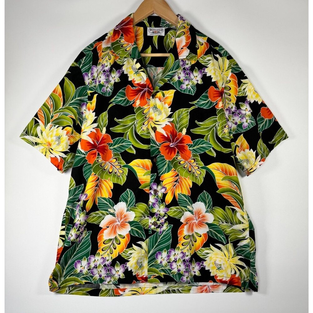 Pacific Legend Hawaiian Shirt Mens XL Black Floral Tropical Made in USA Aloha